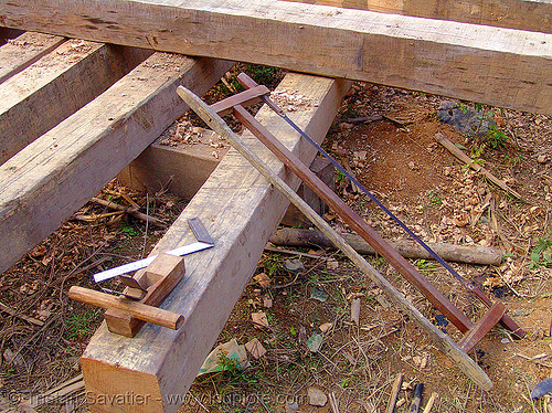 building a house - wood beams and tools - vietnam, construction, hand saw, home builders, house, lumber, timber, tools, wood beams, wood saw