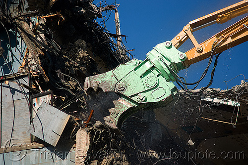 building demolition - caterpillar mp30 concrete pulverizer jaws, abandoned building, abandoned hospital, anthropomorphic, at work, attachment, building demolition, cat 385c, cat mp30, caterpillar 385c, caterpillar excavator, caterpillar mp30, concrete pulverizer, crane, high reach demolition, long reach demolition, presidio hospital, presidio landmark apartments, pulverizer jaws, ultra high demolition, working