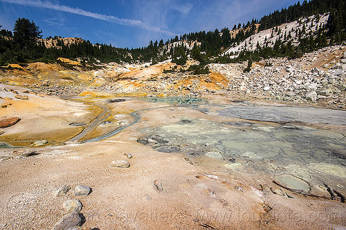 bumpass hell hot springs - lassen volcanic national park, bumpass hell, geothermal, hot springs, landscape, lassen volcanic national park, mountains, pool, streams