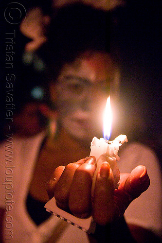 burning candle - dia de los muertos - halloween (san francisco), candle, day of the dead, dia de los muertos, face painting, facepaint, halloween, hand, makeup, night, woman
