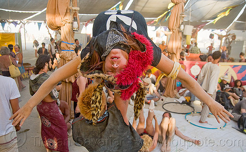 burning man - acrobatics at the center camp cafe, acrobatics, acrobats, ee magic circus band, environmental encroatchment, kate, man, performers, woman