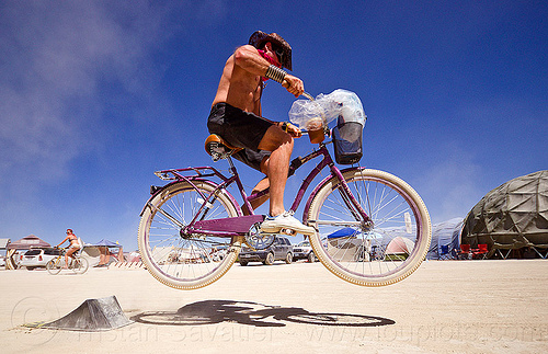 burning man - airborne bicycle, bicycle, bike, jump, man, ramp of death