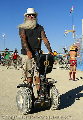 burning man - all-terrain segway, arms tattoos, beard, man, rupert, segway x2, tattooed, white hat