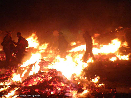 burning man - ambers after the temple burn, burning man at night, burning man temple, fire, temple burn, temple burning