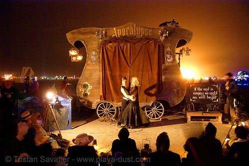 burning man - apocalypse stagecoach, apocalypse stagecoach, apocalypse theater, burning man at night