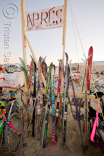 burning man - apres-ski party, apres ski, après-ski, skis