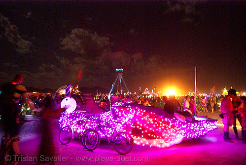 burning man - art car, burning man art cars, burning man at night, glowing, mutant vehicles, unidentified art car