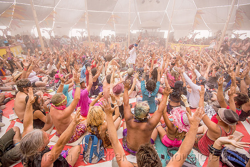 burning man - balinese monkey chant, crowd, hands up, kecak, ketjak, monkey chant, raised hands