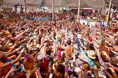 burning man - balinese monkey chant, crowd, hands up, kecak, ketjak, monkey chant, raised hands