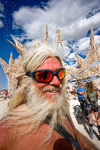 burning man - bearded burner, goggles, sunglasses, the man, white beard, white hair