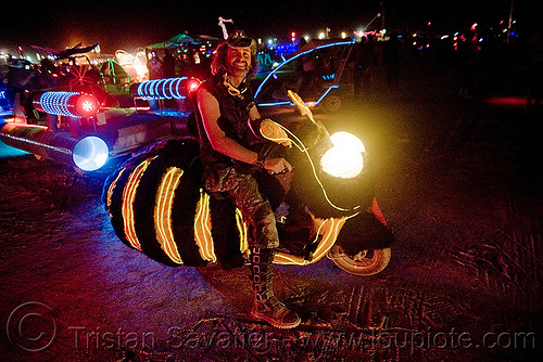 burning man - bee scooter - scoobee art car, art car, bee, burning man art cars, burning man at night, motorcycle, mutant vehicles, scoobee, scooter, vespa, wasp