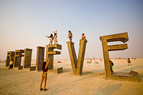burning man - believe - giant letters scupture, art installation, believe, big words, letters, metal sculpture