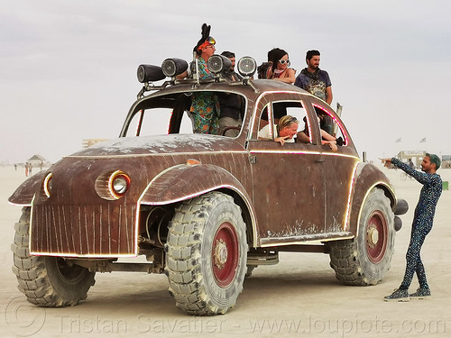 burning man - big red art car, big red art car, burning man art cars, mutant vehicles, vw beetle art car