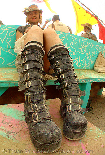 burning man - boots with buckles, boots, buckles, fashion, fisheye, straps, woman