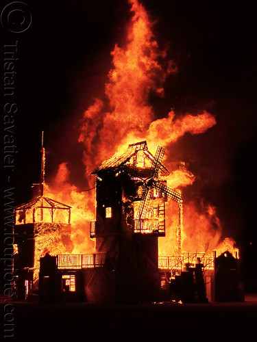 burning man - burn of the folly, art installation, burning man at night, fire, the folly