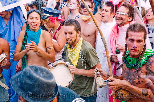 burning man - capoeira performers, bunnies, bunny ears, bunny march, open capoeira roda