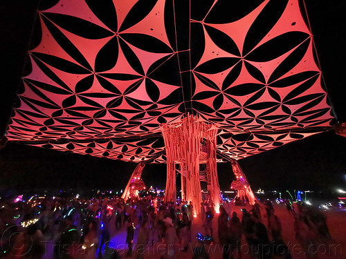 burning man - cathedral by root society, burning man at night