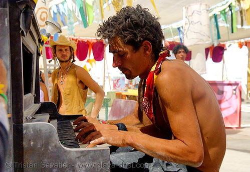 burning man - christian breeden playing piano in center camp, breeden, man, piano player