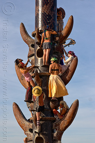 burning man - climbing the tower, art installation, bryan tedrick, climbers, climbing, man, the minaret, tower