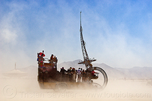 burning man - clock ship tere in white out (dust storm), art car, burning man art cars, c.s. tere, clock ship tere, dust storm, mutant vehicles, the lost machine, white out