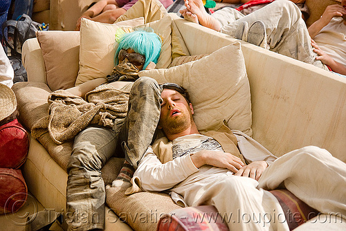 burning man - couple sleeping on couch, couch, exhausted, man, napping, sleeping