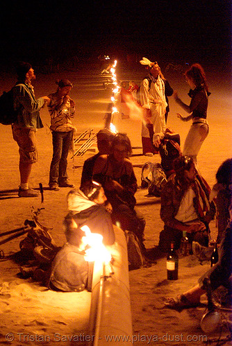 burning man - crude awakening, burning man at night, fire, sculptures