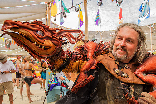 burning man - dragon man, dragon head, man, puppet