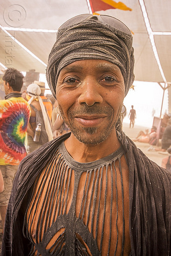 burning man - dusty man with black strips top, dusty, fashion, headdress, man, strips