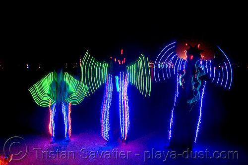 burning man - el-wire ghosts, burning man at night, el-wire costumes, electroluminescent wire, glowing