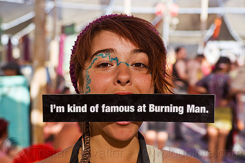 burning man - elena is famous, bumper sticker, elena, famous people, mouth, woman