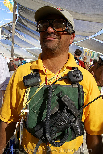 burning man - emergengy medical services - ems - paramedic with radios, ems, esd, man, medic, paramedic, radios, tony, walky-talkies