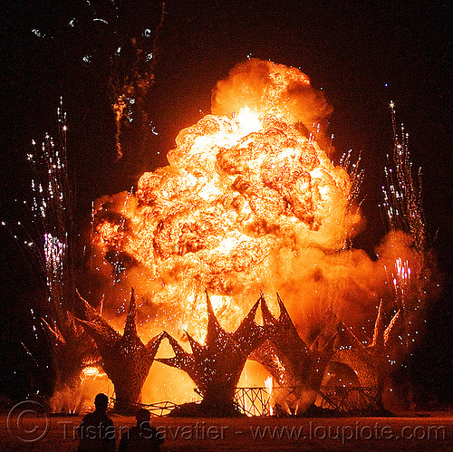 burning man - explosion - blowing up "the man" with a big explosion, ball of fire, bleve, burning man at night, fire ball, night of the burn, pyrotechnic explosion, pyrotechnics, the burning man, the man burning
