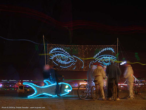 burning man - eyes-of-gawd, burning man at night, el-wire, electroluminescent wire, glowing