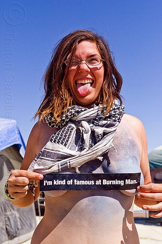 burning man - famous woman, bodypaint, bumper sticker, famous people, scarf, woman