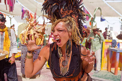 burning man - feather mohawk, dreadlocks, feather mohawk, feathers, headdress, natalie, necklaces, woman