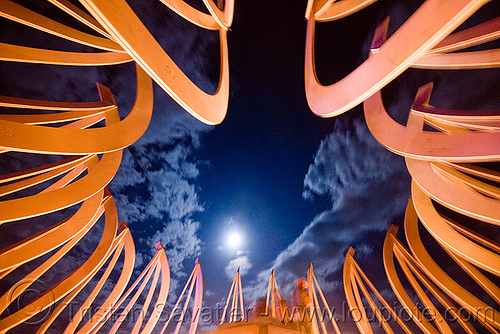 burning man - full moon over the temple, burning man temple, fire of fires, full moon