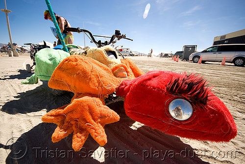 burning man - fuzzy gecko, burning man art cars, colored, fuzzy, gecko, mutant vehicles, unidentified art car