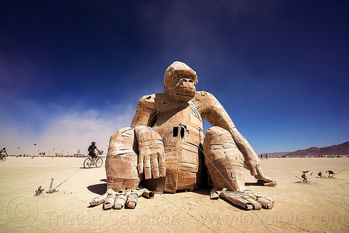 burning man - giant gorilla sculpture, ape, art installation, gorillas, sculpture, sitting