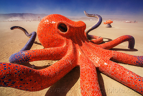 burning man - giant octopus, art installation, ceramic, giant octopus, mosaic, octavius, sculpture, tentacles