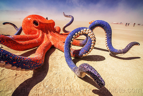 burning man - giant octopus - octavius, art installation, ceramic, giant octopus, mosaic, octavius, sculpture, tentacles