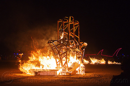 burning man - hamsa - hand of inspiration, art installation, bmcore2013, burning man at night, c.o.r.e., circle of regional effigies, fire, fish art car, hamsa, israel core project, khamsa, shark, חמסה