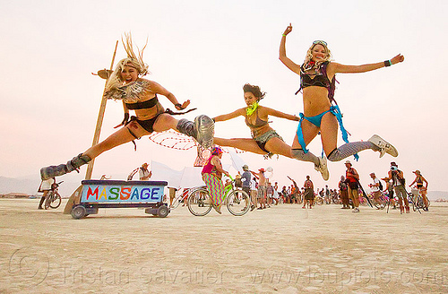 burning man - high flying girls, chrissy, jump, jumpshot, massage, spread eagle, women