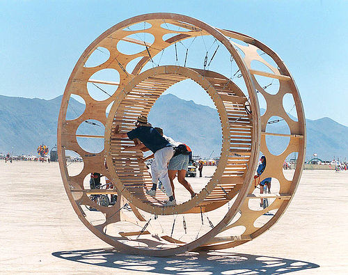 burning man - human hamster wheel, art installation, human hamster wheel, rolling