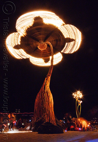 burning man - infinitarium at night, art installation, burning man at night, fire, flower, infinitarium, sculpture