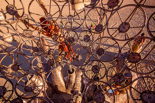 burning man - inside brainchild cage, art installation, brainchild, cage, michael christian, rings, sculpture