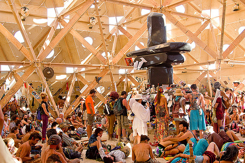 burning man - inuksuk altar, black stones, burning man temple, contemplatiing, inside, interior, inuksuk altar, mementos, stone sculpture, temple of whollyness