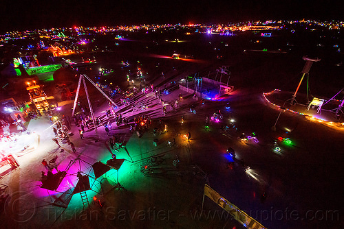 burning man - is glowing at night, aerial photo, burning man at night, glowing, sextant tower, sin city