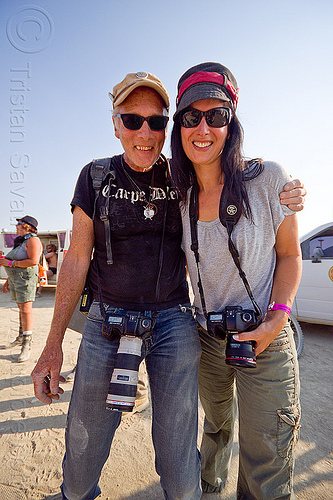 burning man - john curley and tracy bugni, cameras, john curley, man, photographers, tracy, woman