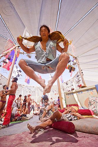 burning man - levitating at center camp, jump, jumpshot