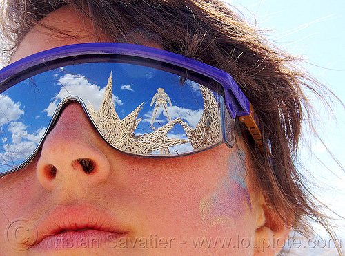 burning man - looking at the man, goggles, looking, sunglasses, the man, woman